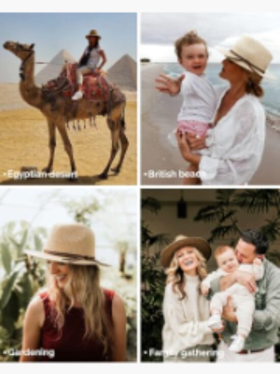 Wide Brim Sun Hat UPF 50+ Panama Fedora Foldable Packable Straw Beach Hat